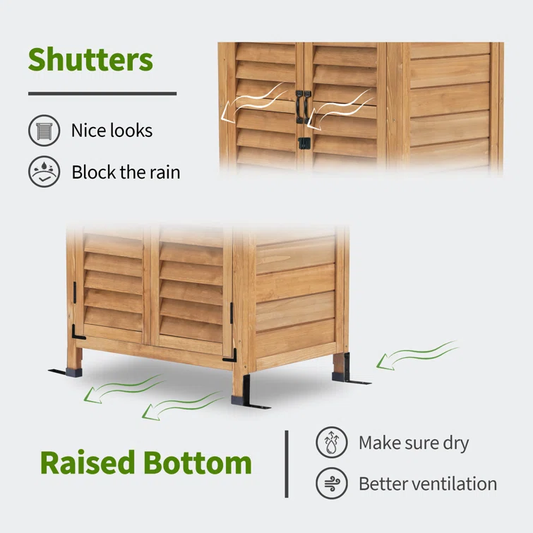24.6 in. W x 18 in. D Outdoor Wood Storage Cabinet,Garden Wooden Tool Shed with Double Doors