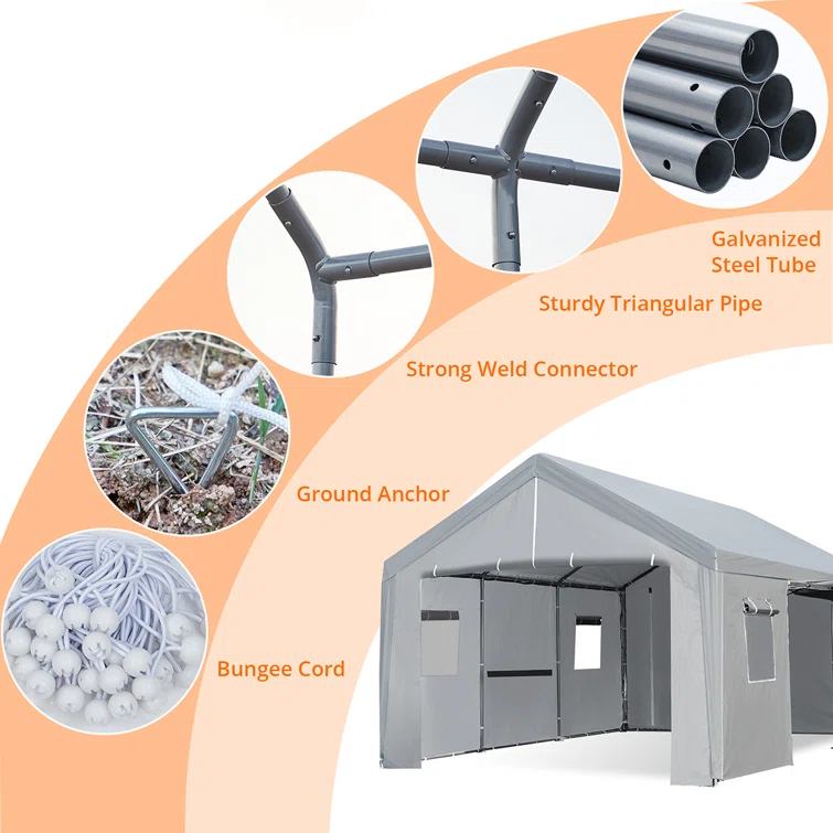 10 ft. W x 20 ft. D Metal Portable Garage Shed