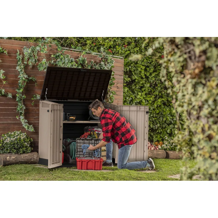 Keter Store-It-Out MIDI 4.3x3.7 ft. Durable Resin Outdoor Storage Shed With Floor and Double Doors for Garden Patio Furniture and Tools, Brown