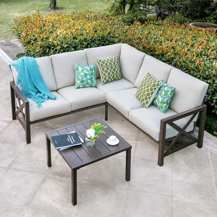 Nolensville Outdoor L-Shape Patio Conversation Metal 5 - Person Seat Group with Thick Cushion