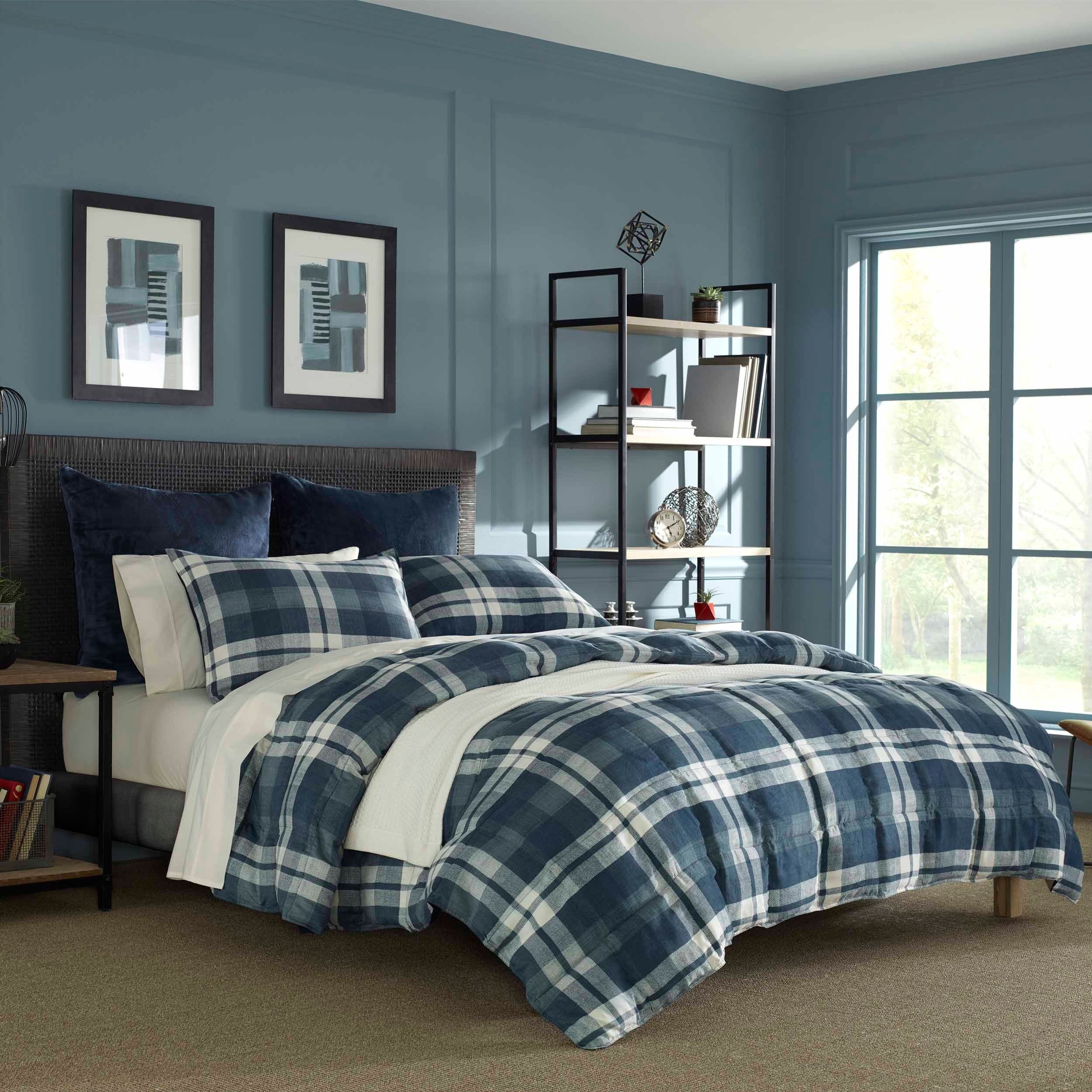 Nautica Crossview Plaid Microsuede Blue Comforter Set