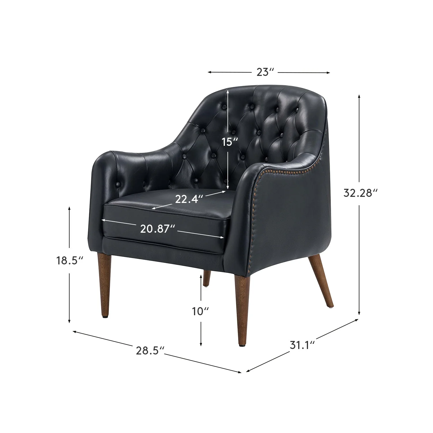 Casio Genuine Leather Wood Legs Accent Barrel Chair for Living Room