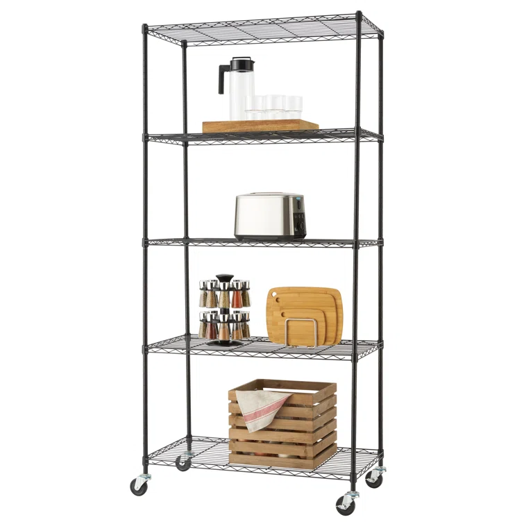 72" H x 36" W x 18" D 5 Tier Wire Shelving with Wheels