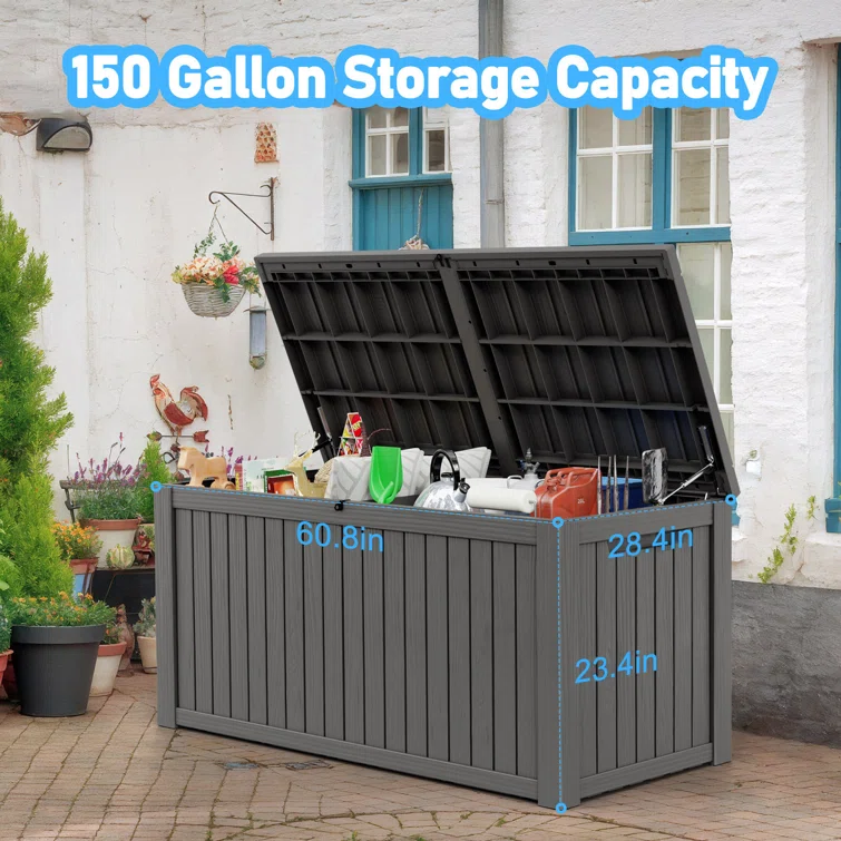 LeHom 60.8'' W 150 Gallons Water Resistant Resin Lockable Deck Box