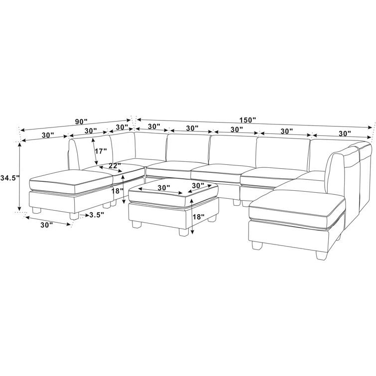 Barnum 10 - Piece Upholstered Sectional