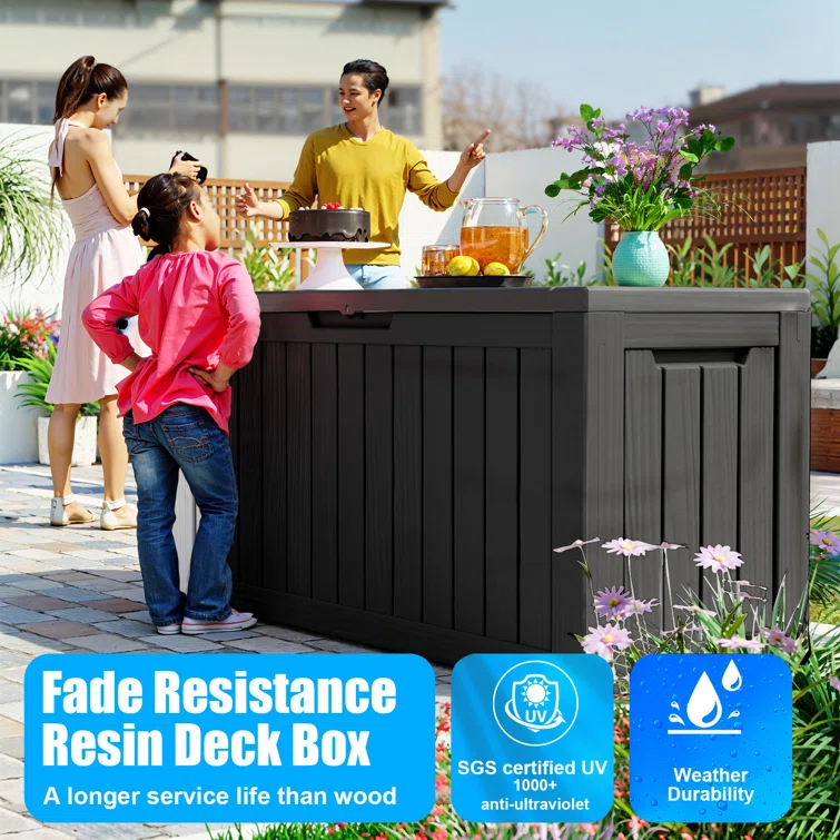 LeHom 46.3'' W 80 Gallons Water Resistant Resin Lockable Deck Box