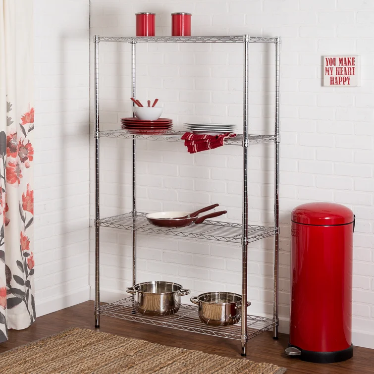 4-Tier Steel Height-Adjustable Shelving Unit (60" H x 36" W x 14" D)