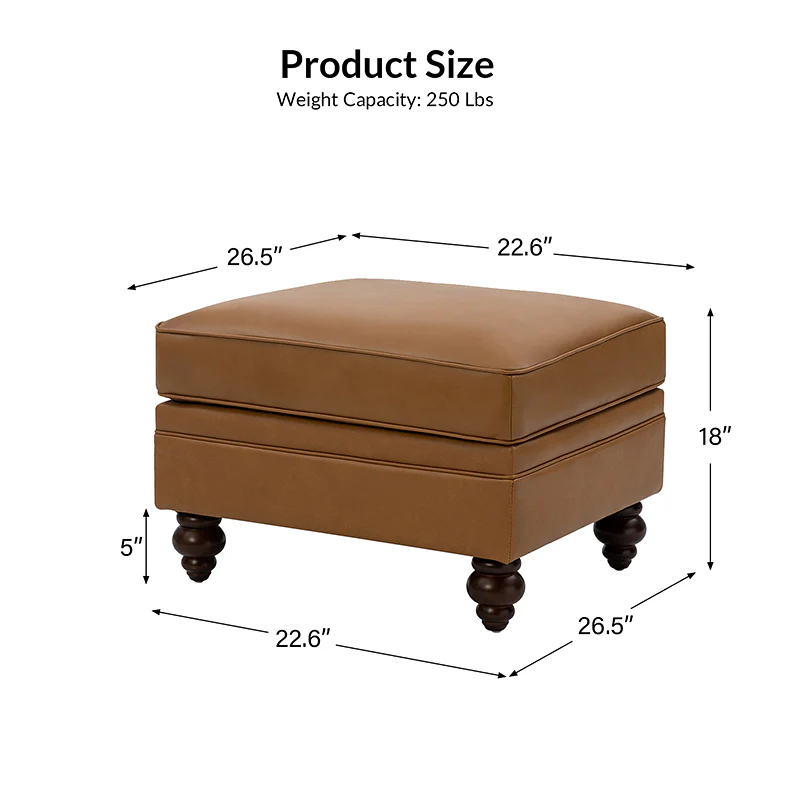 Basilio Contemporary Genuine Leather Ottoman for Living Room