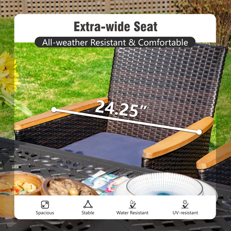 Alyah 6 - Person Rectangular Outdoor Dining Set with Cushions
