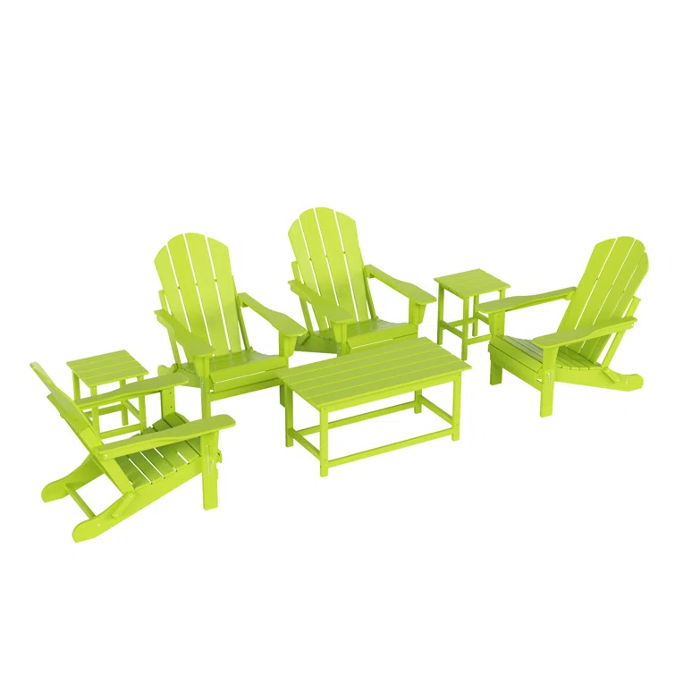 Shavon 7-Piece Outdoor Patio Adirondack Chair And Coffee Table, End Table Conversation Set