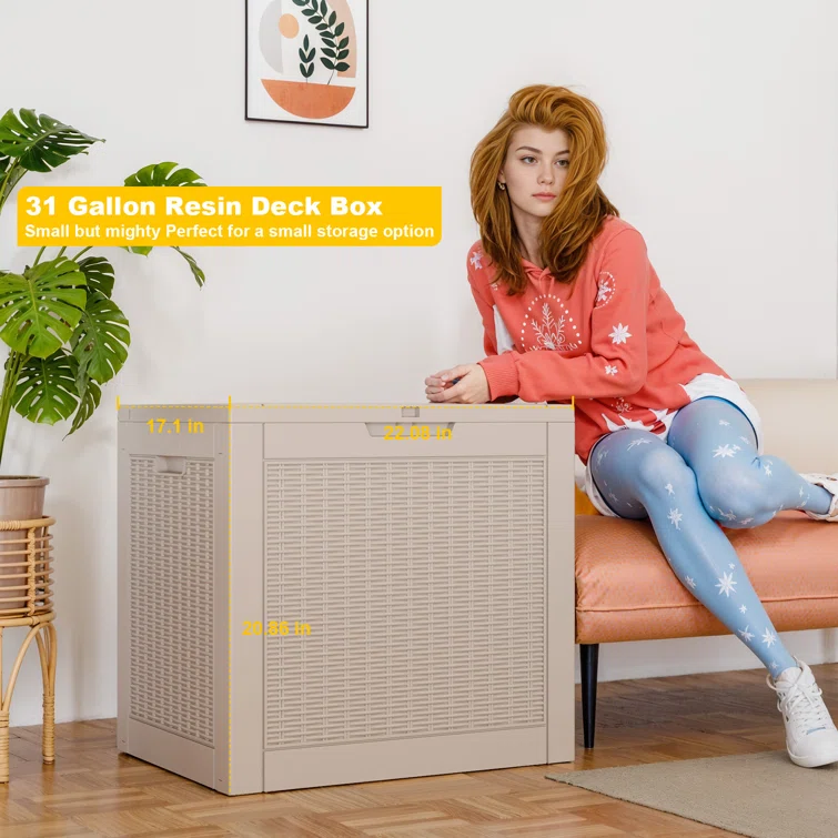 LeHom 22'' W 32 Gallons Water Resistant Resin Lockable Deck Box