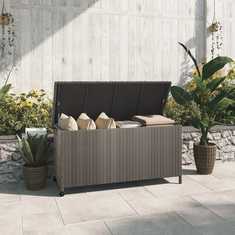 Grand Patio 53.53'' W 108 Gallons Water Resistant Wicker Deck Box with Wheels