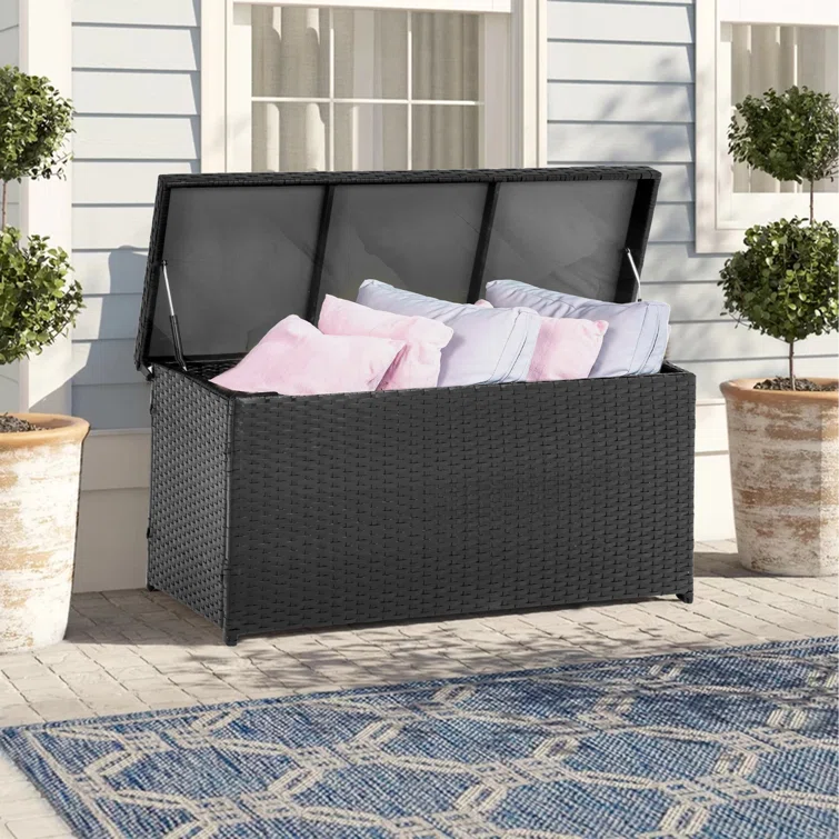 60 Gallons Gallon Wicker Deck Box in Black
