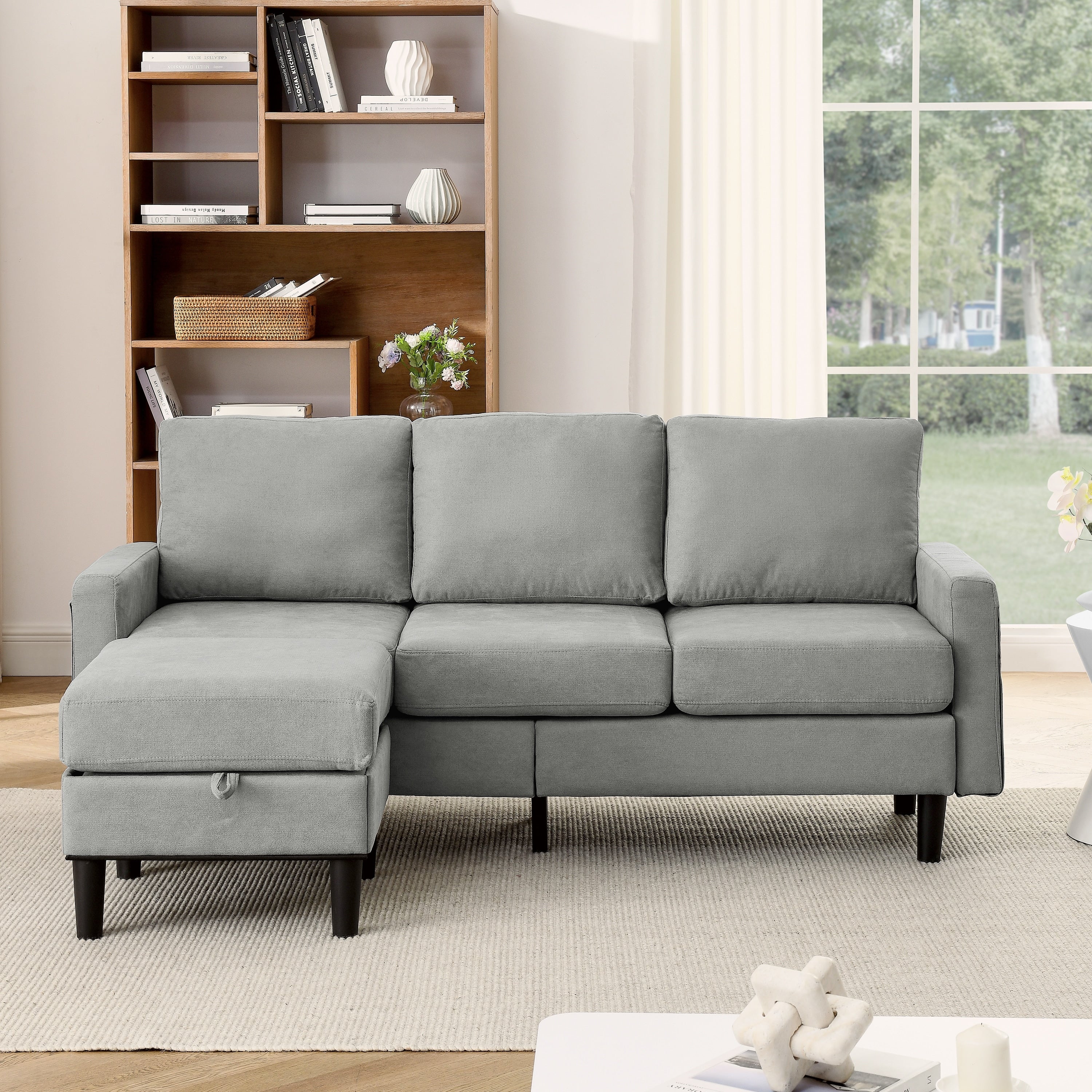 Upholstered Sectional Sofa Couch with Ottoman