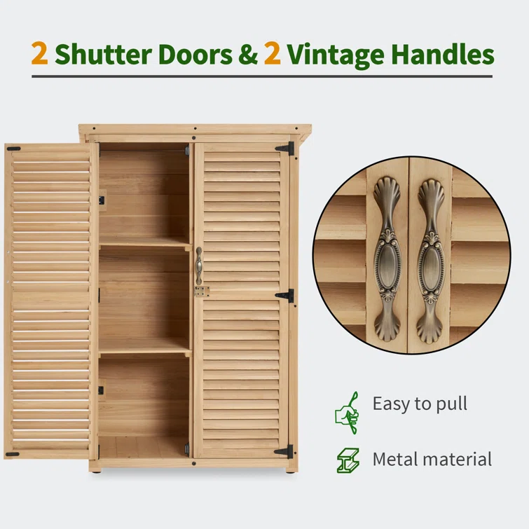 Outdoor Wooden Storage Cabinet,Garden Tool Shed with Latch and Double Doors