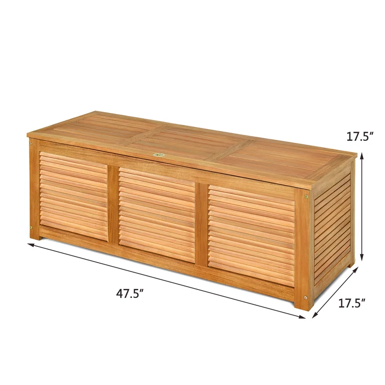 Gymax 47.5'' W 47 Gallons Solid Wood Acacia Deck Box in Natural Teak