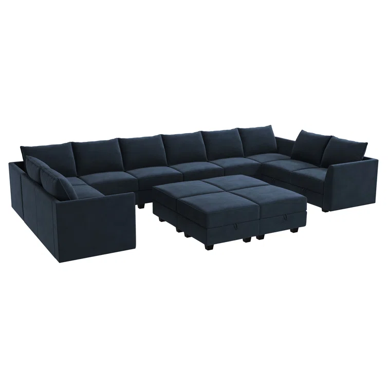 Tremee Velvet Upholstered Modular Sectional Sofa with Ottoman