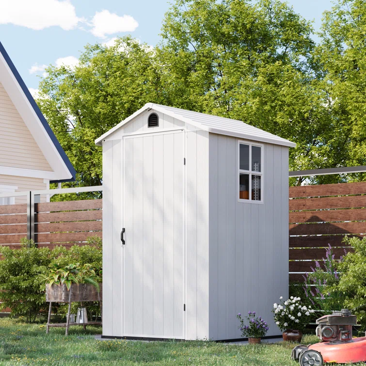 4 Ft. W x 4 Ft. D Plastic Storage Shed with Floor, Resin Shed with Window and Lockable Door