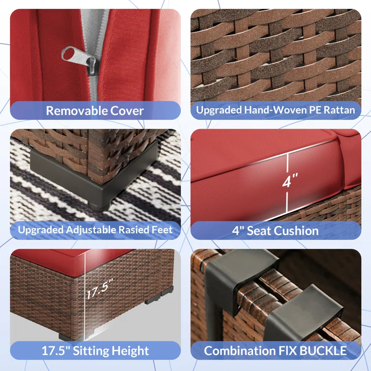 Mecayla 8 Piece Fire Pit & Rattan Sectional Seating Group with Cushions