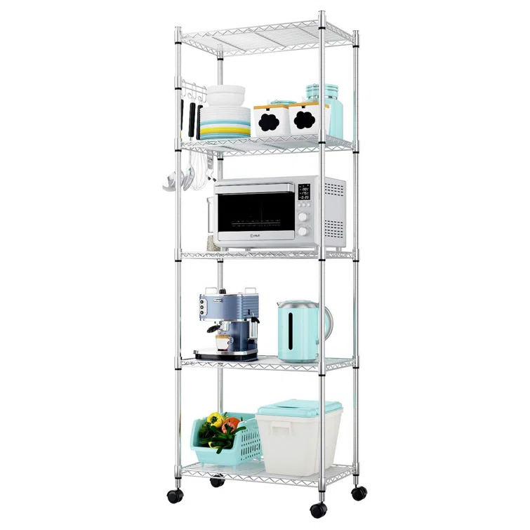 Westbrooke 71'' H x 24'' W Height -Adjustable Storage Chromed Wire Shelving Unit with Wheels Hooks