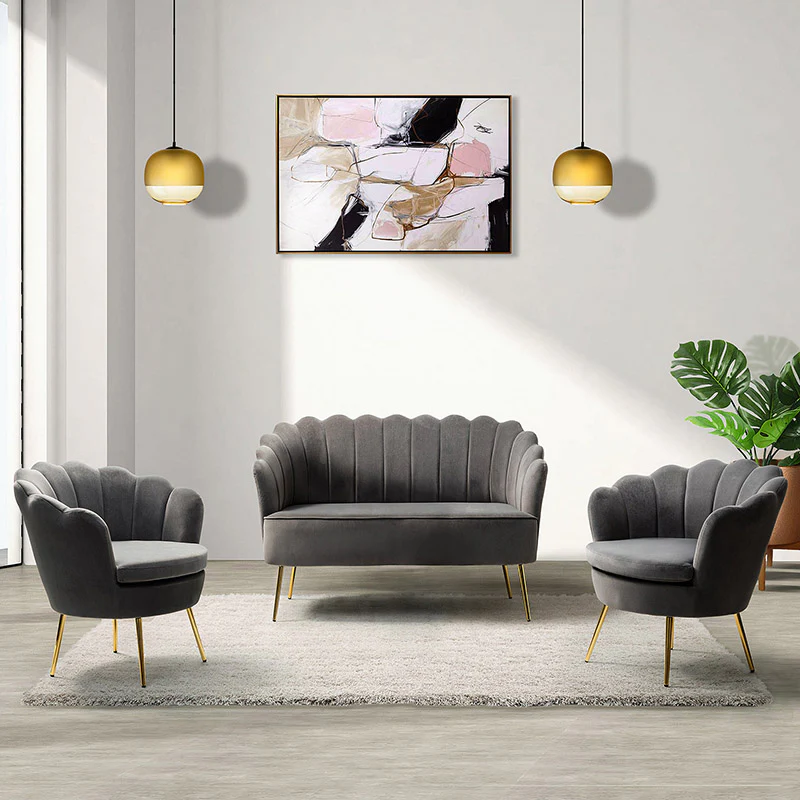 Ariel 3-Piece Scalloped Velvet Living Room Set