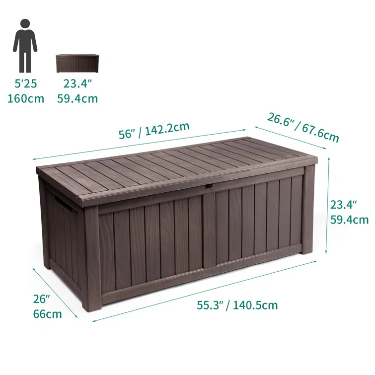 Underyr 55.3'' W 120 Gallons Water Resistant Resin Lockable Deck Box