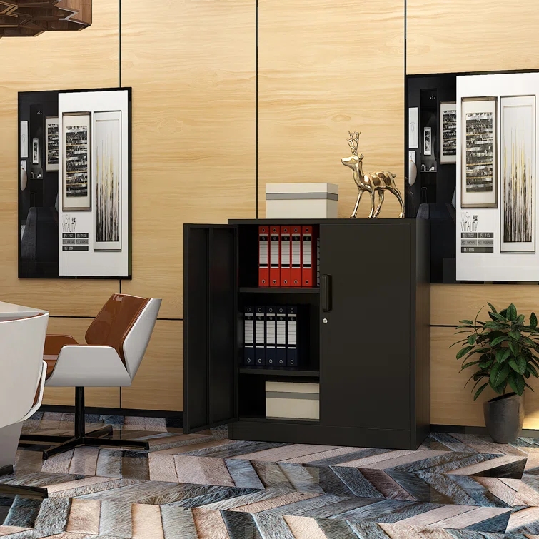 35.4" H x 31.5" W x 15.7" D Steel Storage Cabinet with 2 Adjustable Shelves