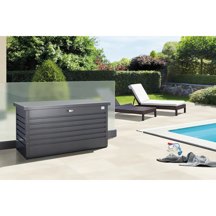Biohort LeisureTime 120 Gallon Water Resistant Metal Deck Box with Lock in Dark Gray
