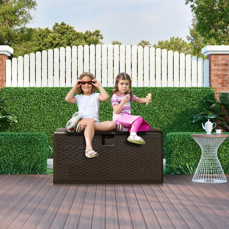 Costway 45'' W 73 Gallons Lockable Deck Box in Brown