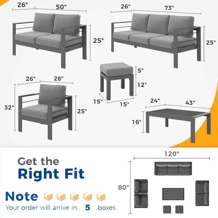 Stumbaugh 9 - Person Aluminum Sofa Seating Group with Cushions