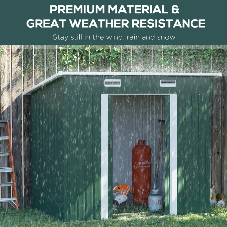 Outsunny 7' X 4' Metal Patio Storage Shed Garden Lockable Shed Tool Utility Storage Unit, Green