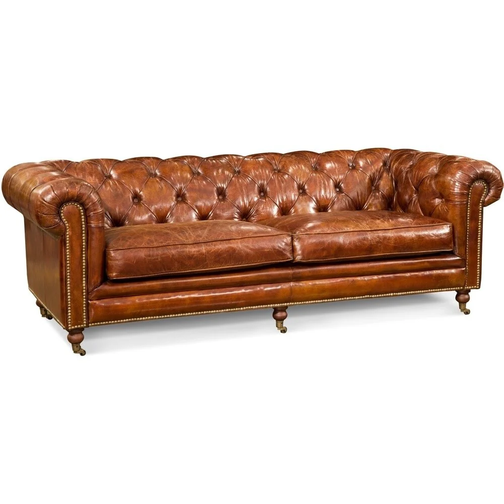 Aurelle Home Premier Top Grain Leather Chesterfield Sofa