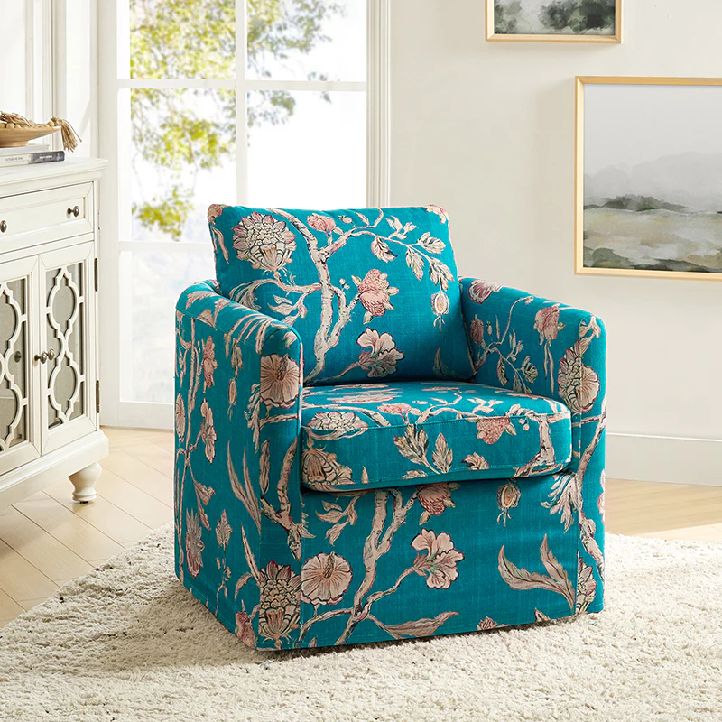 Claudius Upholstered Slipcovered Swivel Barrel Chair