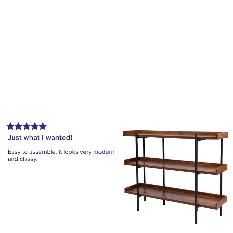 Ohlson 3 Shelf 35"H Display Unit with Metal Frame in Rustic Wood Grain Finish
