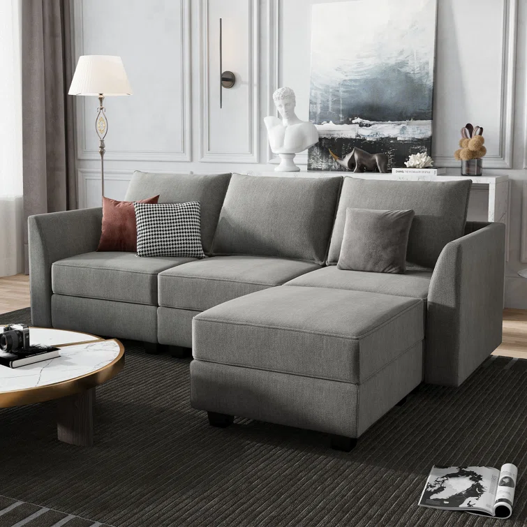 Manusite L-Shaped Modular Sectional Upholstered Couch With Storage Seat