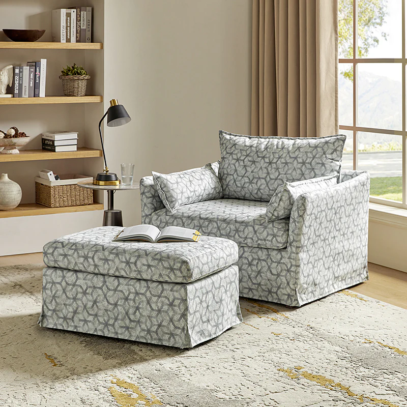 Miles Slipcovered Armchair with Large Ottoman
