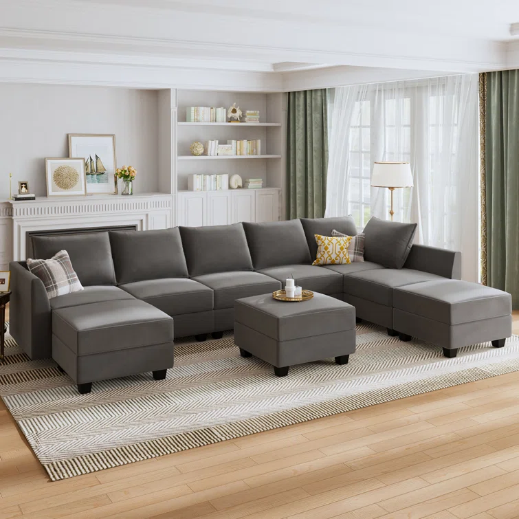 Tremee U Shaped Velvet Modular Sectional Sofa