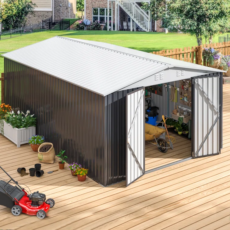 Metal Storage Shed with Updated Frame Structure and Lockable Doors