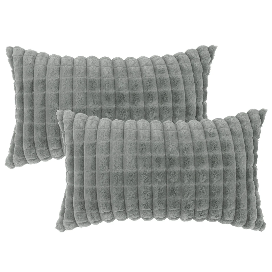 2pcs Checkered Faux Fur Plush Throw Pillow Covers Solid Soft Fuzzy Cozy Decorative Pillowcases for Home Decor