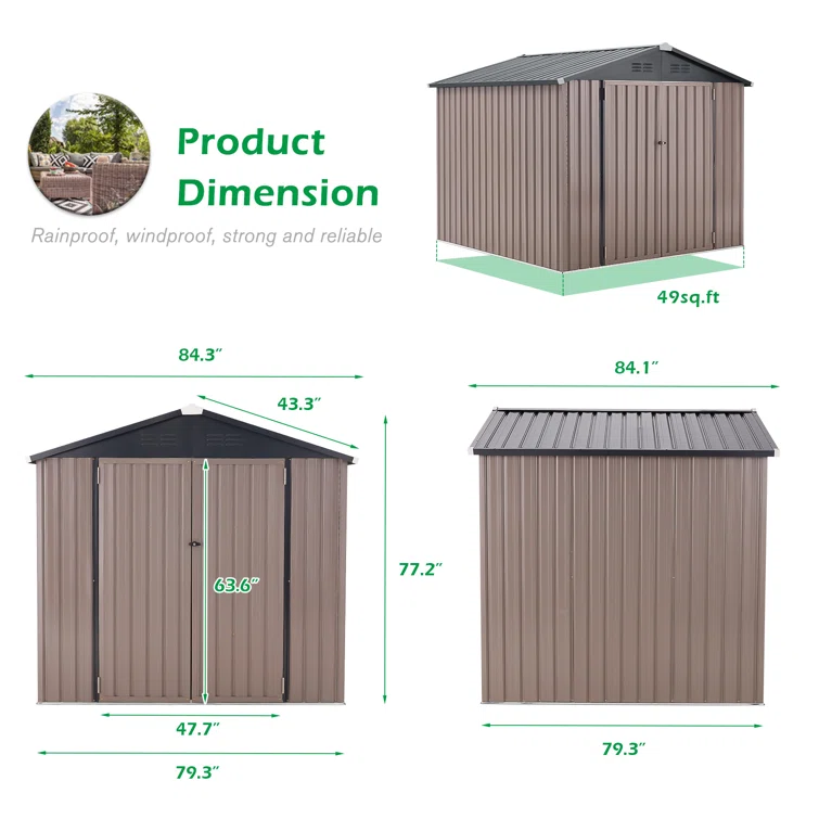 7 Ft. W X 7 Ft. D Metal Storage Shed