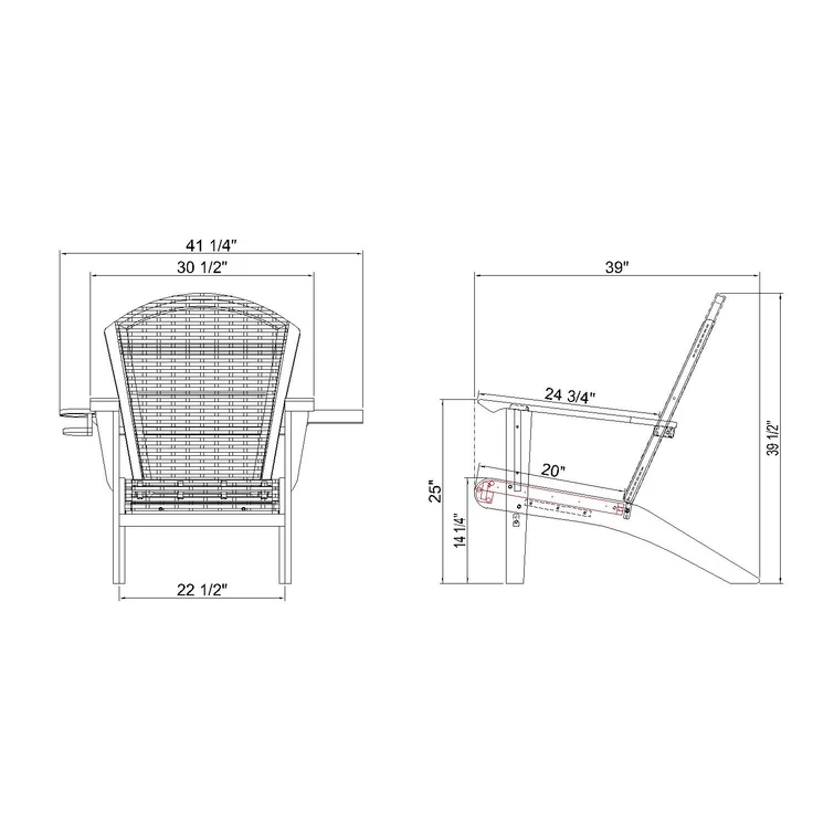 Teak Wood - 5 Piece Seating Group Adirondack Chair with Ottoman