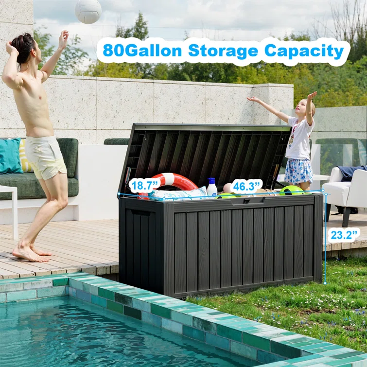 LeHom 46.3'' W 80 Gallons Water Resistant Resin Lockable Deck Box