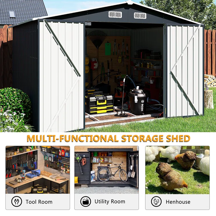 10 ft. W x 8 ft. D Metal Storage Shed with Metal Base Frame Kit