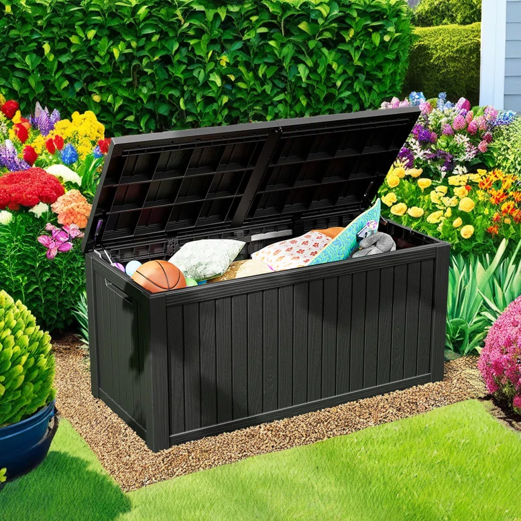 WORACO 28.39'' W 180 Gallons Water Resistant Resin Lockable Deck Box