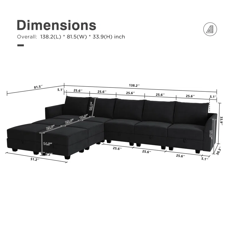 Sabira Velvet Reversible Modular Sofa & Chaise with Ottoman