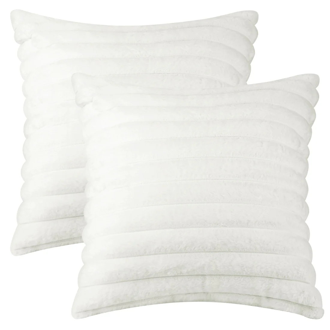 2Pcs Double-Sided Plush Throw Pillow Covers Soft Striped Pillow Covers