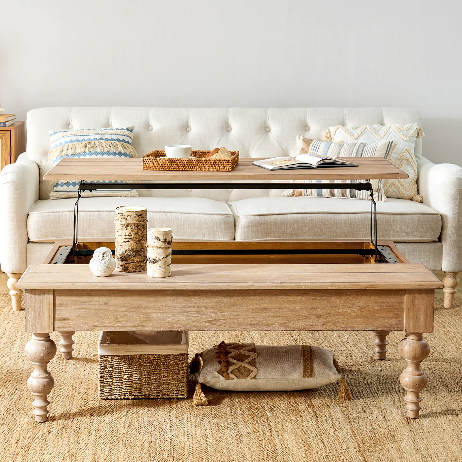 Cynthia Lift Top 4 Legs Ottoman Coffee Table with Storage