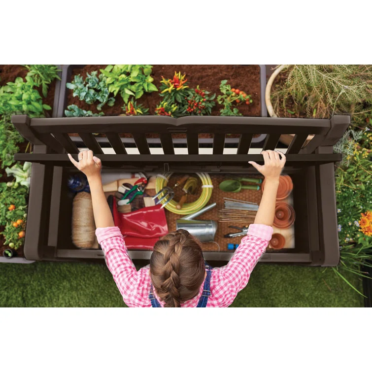 Keter Solana 70 Gallon Durable Resin Outdoor Bench Storage and Organization Deck Box Ideal For Garden Patio Furniture and Supplies