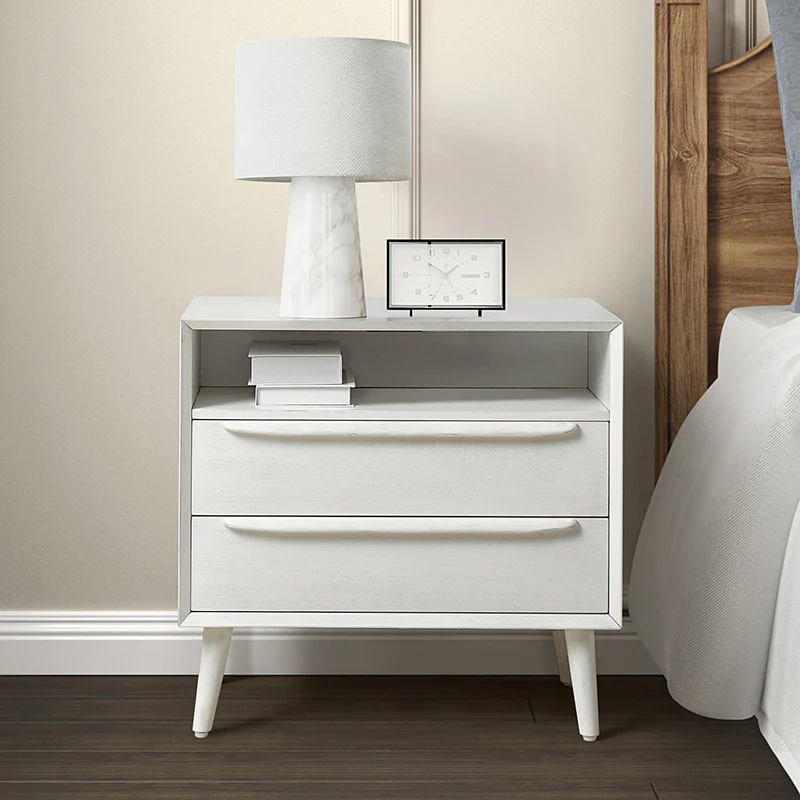 Lilian 2 - Drawer Mid Century Nightstand with Built-in Outlets