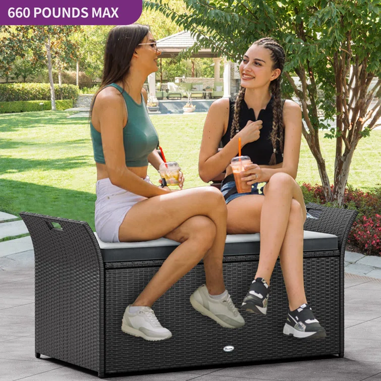Friedbald 90 Gallon Outdoor Storage Bench with Cushion